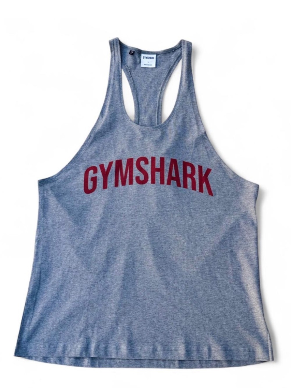 Gymshark Legacy Stringer Tank Top Men's L Gray Red Logo Bodybuilding Lifting Gym